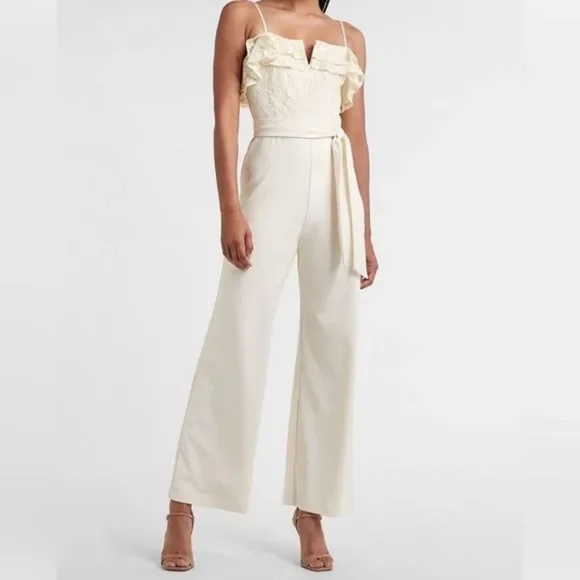 Express Pants - Express Ruffle Lace Wide Leg Jumpsuit